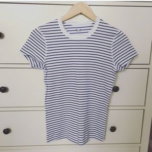 Three Dots white and blue striped tee